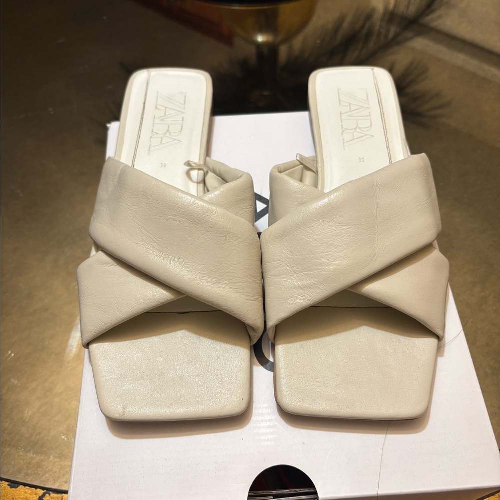 Zara Cream Mules with Crisscross Straps